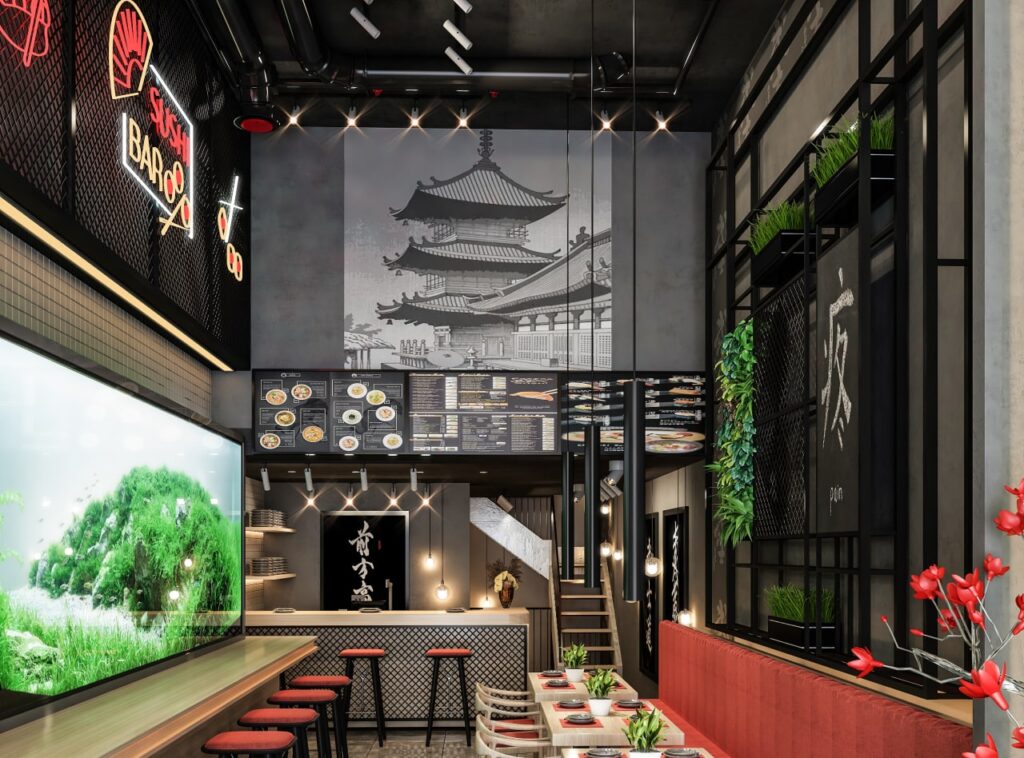 Industrial sushi restaurant interior design in Istanbul Başakşehir