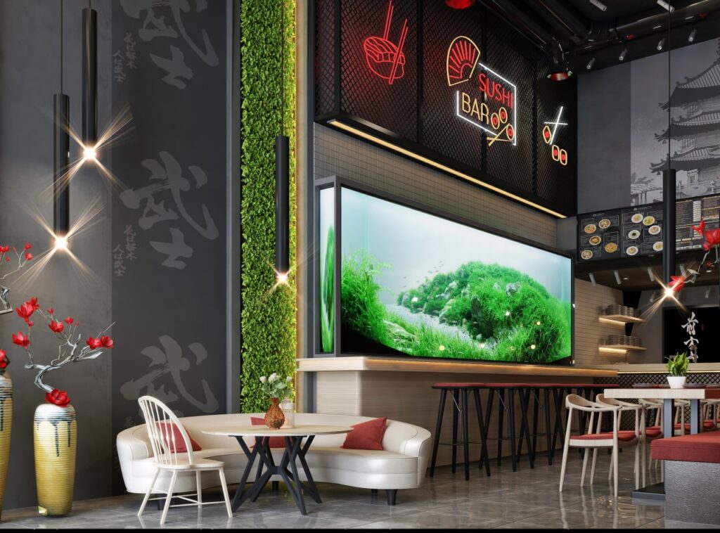 Industrial sushi restaurant interior design in Istanbul Başakşehir