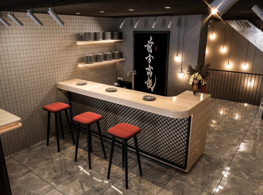 Industrial sushi restaurant interior design in Istanbul Başakşehir