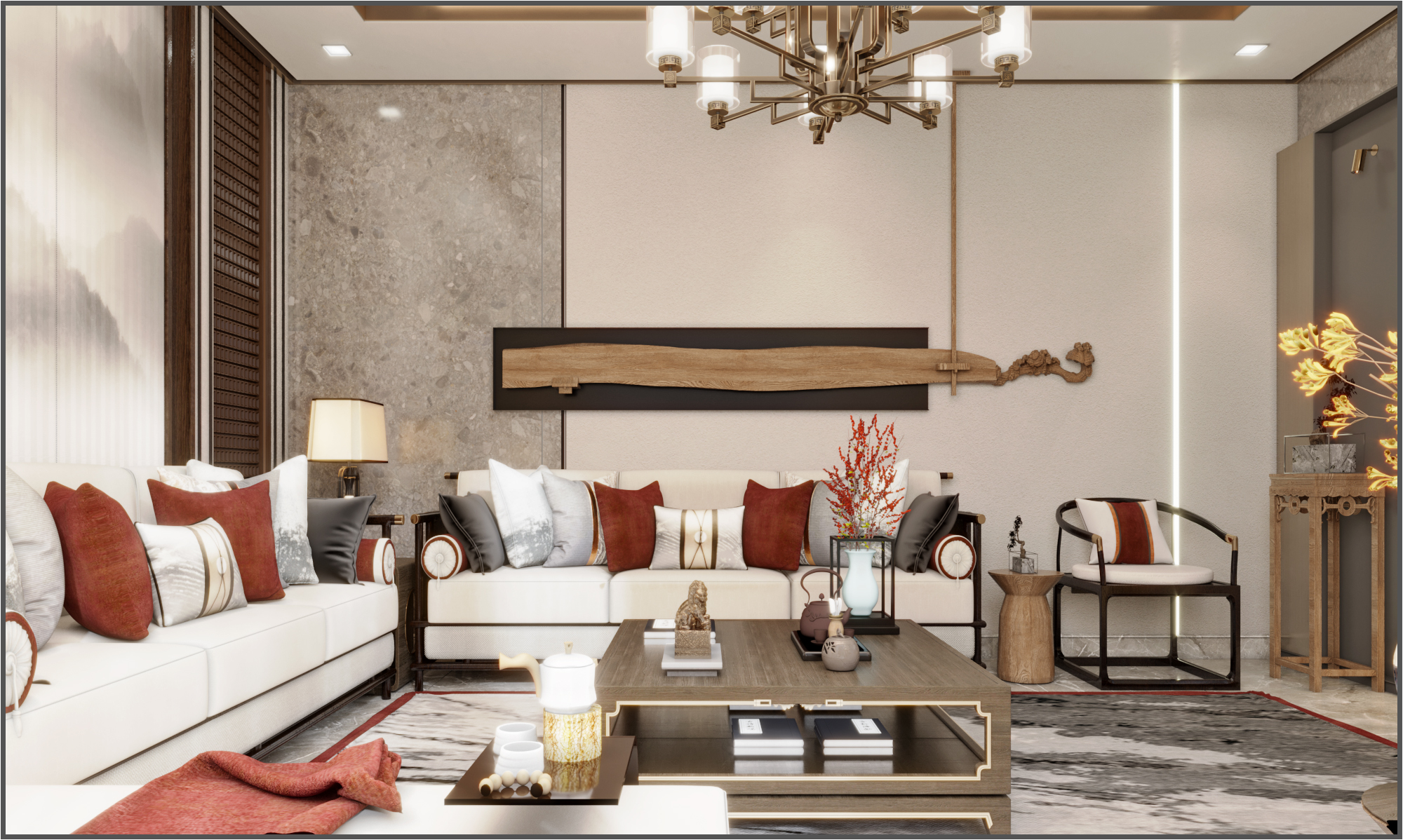 Japanese Style Villa Living Room Design